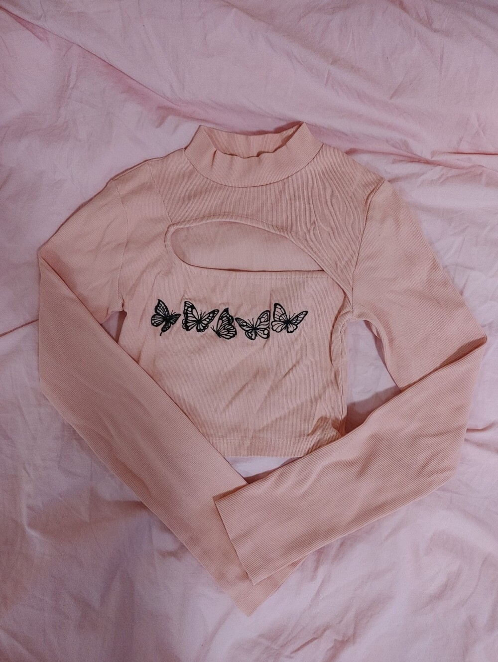 Pink Long-sleeve Crop Top